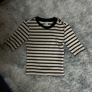 H&M Black and White Striped Short Sleeve Tee